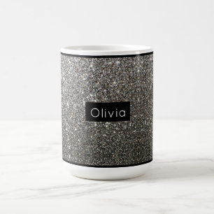 Silver Sparkly Glitter med Personlig Namn Kaffemugg