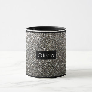 Silver Sparkly Glitter med Personlig Namn Mugg