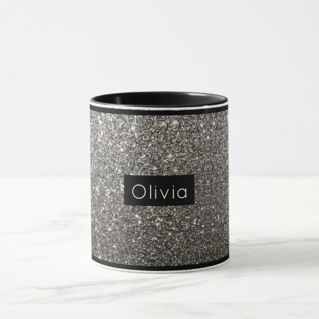Silver Sparkly Glitter med Personlig Namn Mugg (Center)