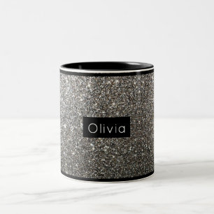 Silver Sparkly Glitter med Personlig Namn Två-Tonad Mugg