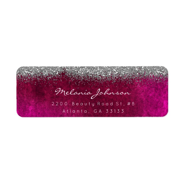 Silver Sparkly Glitter Pik Velvet Returadress Etikett (Framsidan)