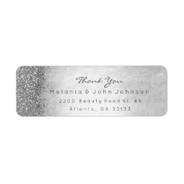 Silver Sparkly Glitter Silver Grått Tack Returadress Etikett