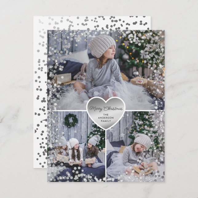 Silver Sparkly Photo God jul Julkort (Fram/baksida)