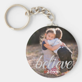 Silver Sparkly tror på julfotfoto Nyckelring