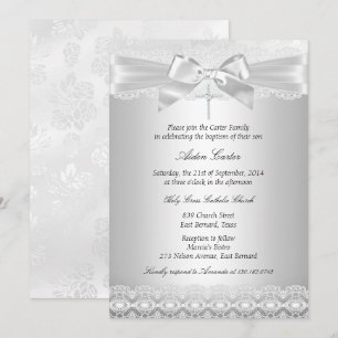 Silver Spets & Kors Dop Invitation Inbjudningar