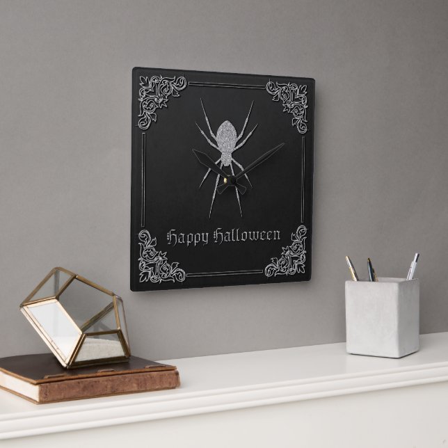 Silver Spider Halloween Fyrkantig Klocka (Kontor)