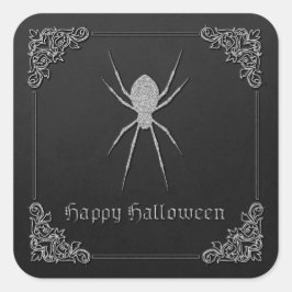 Silver Spider Halloween Fyrkantigt Klistermärke