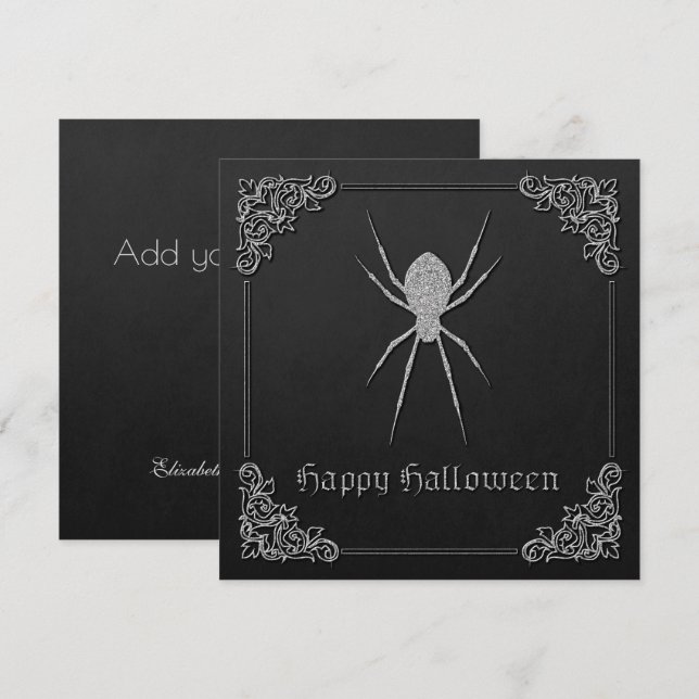 Silver Spider Halloween-hälsningskort (Fram/baksida)