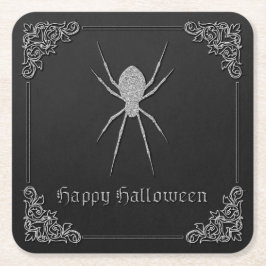 Silver Spider Halloween Underlägg Papper Kvadrat