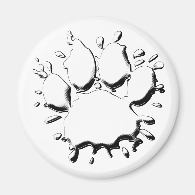 Silver Splatter Hund Tass Teckning Magnet (Framsidan)