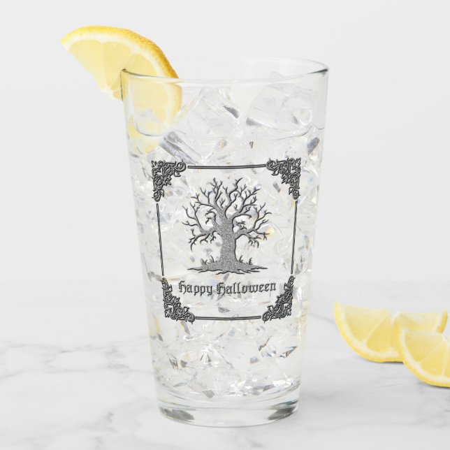 Silver Spooky Träd Halloween Glaskopp (Framsida Ice)
