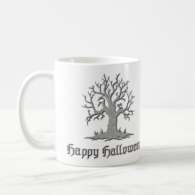 Silver Spooky Träd Halloween Kaffemugg (Vänster)