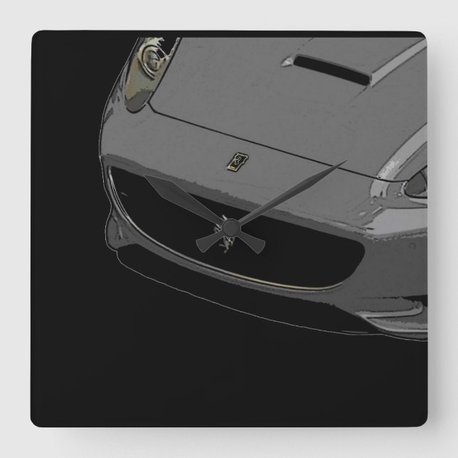 ~Silver Sportscar~ WALLCLOCK, ANPASSAT DET! Fyrkantig Klocka (Framsida)