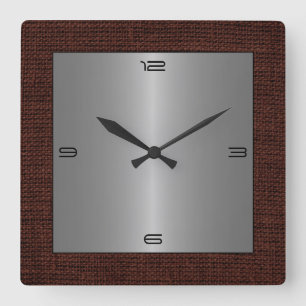 Silver Stainless Steel Modern Burlap Gräns #2 Fyrkantig Klocka