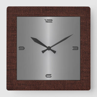 Silver Stainless Steel Modern Burlap Gräns #2 Fyrkantig Klocka