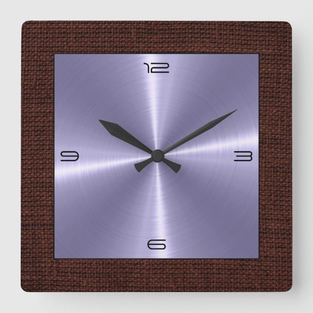 Silver Stainless Steel Modern Burlap Gräns Fyrkantig Klocka (Framsida)