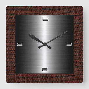 Silver Stainless Steel Modern Burlap Gräns Fyrkantig Klocka