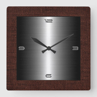 Silver Stainless Steel Modern Burlap Gräns Fyrkantig Klocka