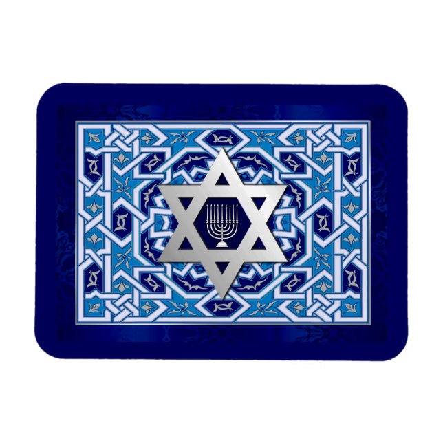 Silver Star av David Menorah Jewish Helgdagars Gif Magnet (Horisontell)
