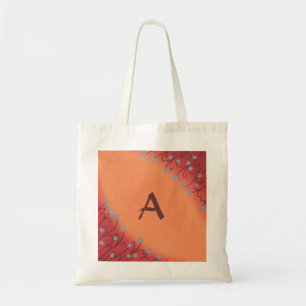 Silver Star Flowers on Red Orange, Monogram Bags Tygkasse