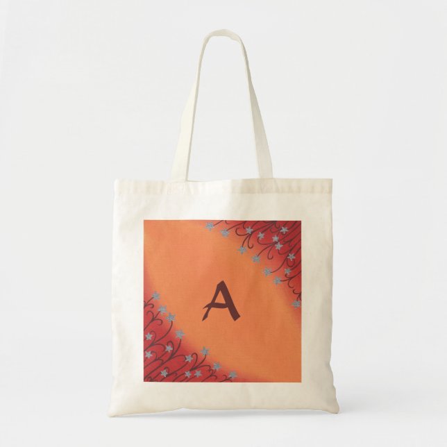 Silver Star Flowers on Red Orange, Monogram Bags Tygkasse (Framsidan)