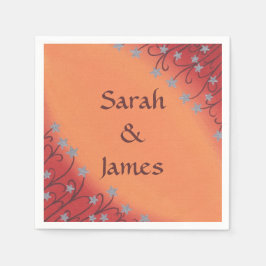 Silver Star Flowers på Orange Bröllop Napkins Pappersservett
