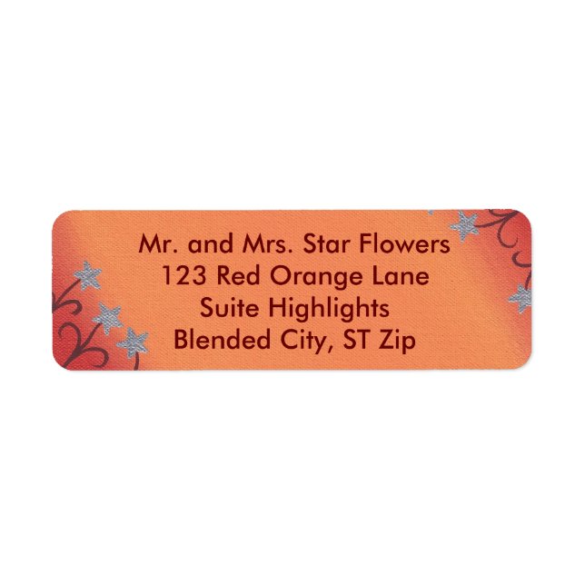 Silver Star Flowers Red Orange Adressetiketters Returadress Etikett (Framsidan)