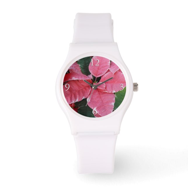 Silver Star Marble Poinsettias Rosa Helgdag Blommi Armbandsur (Framsida)