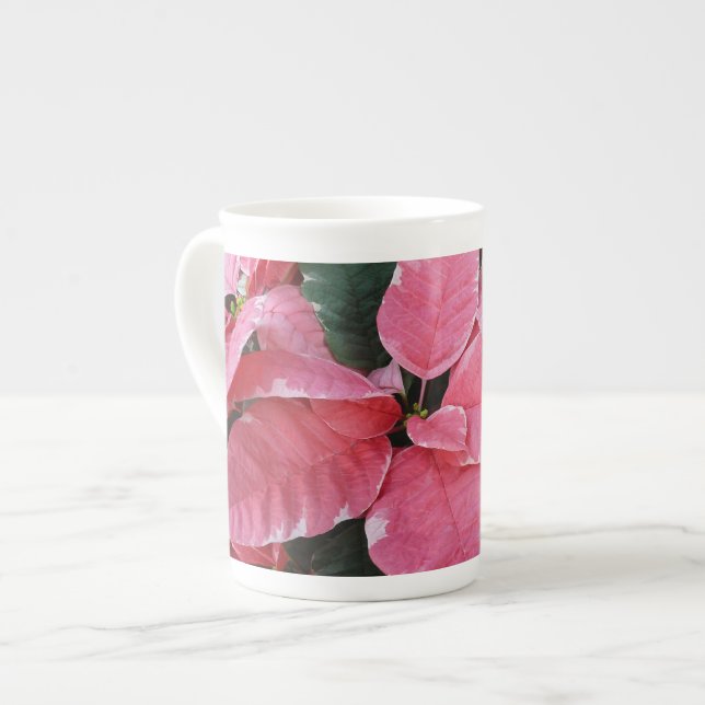 Silver Star Marble Poinsettias Rosa Helgdag Blommi Benporslin Mugg (Framsida vänster)