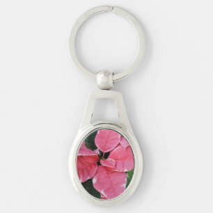 Silver Star Marble Poinsettias Rosa Helgdag Blommi Ovalt Silverfärgad Nyckelring