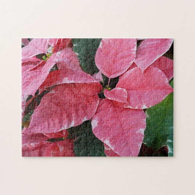 Silver Star Marble Poinsettias Rosa Helgdag Blommi Pussel (Horisontell)