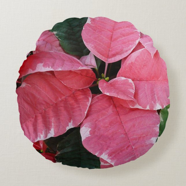 Silver Star Marble Poinsettias Rosa Helgdag Blommi Rund Kudde (Framsidan)
