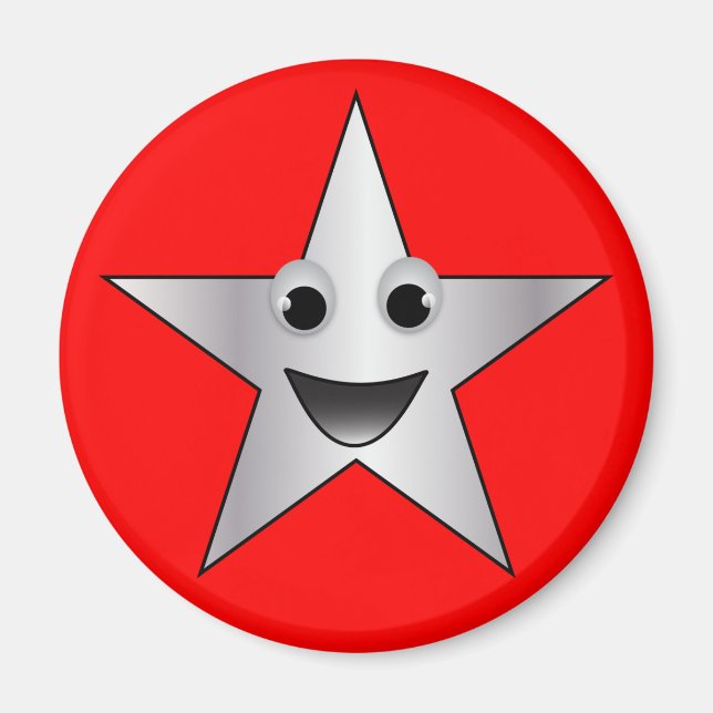 Silver Star med leende Ansikte Magnet (Framsidan)