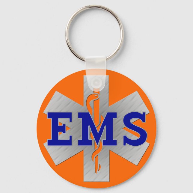 Silver Star of Life with Blue EMS Nyckelring (Framsida)