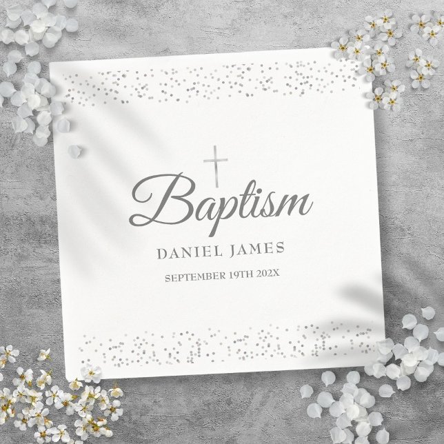 Silver Stardust Baptism Christening Pappersservett (Silver Stardust Baptism Christening Napkins)