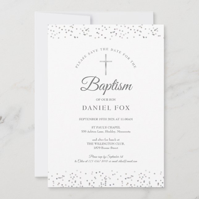 Silver Stardust Baptism Christening Spara Datumet (Framsida)