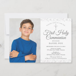Silver Stardust First Heliga Communion Photo Inbjudningar
