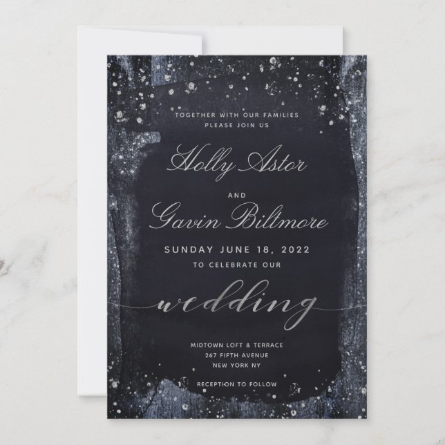 Silver Starry Night Wedding Suite Inbjudningar (Framsida)