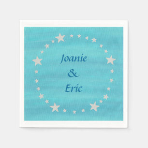 Silver Stars Circle Blended Blue Namn Napkins Pappersservett