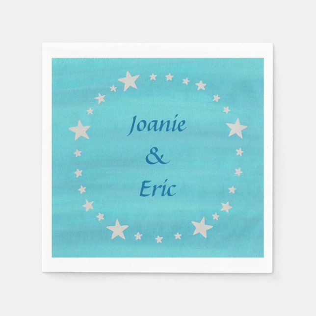 Silver Stars Circle Blended Blue Namn Napkins Pappersservett (Framsidan)