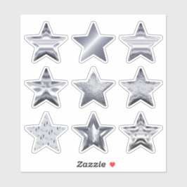 Silver Stars Faux Metallic Set 9 Sticker Klistermärken