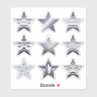 Silver Stars Faux Metallic Set 9 Sticker Klistermärken