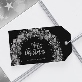 Silver Stars God Jul Svart Presentetikett