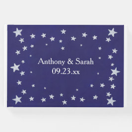 Silver Stars Gräns på Guestbook Navy Blue Bröllop Gästböcker