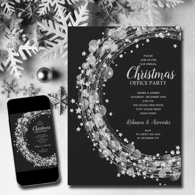 Silver Stars jul Helgdag Inbjudningar (Silver Stars Christmas Holiday Party Invitations - INSTANT DOWNLOAD and/or PRINTED)