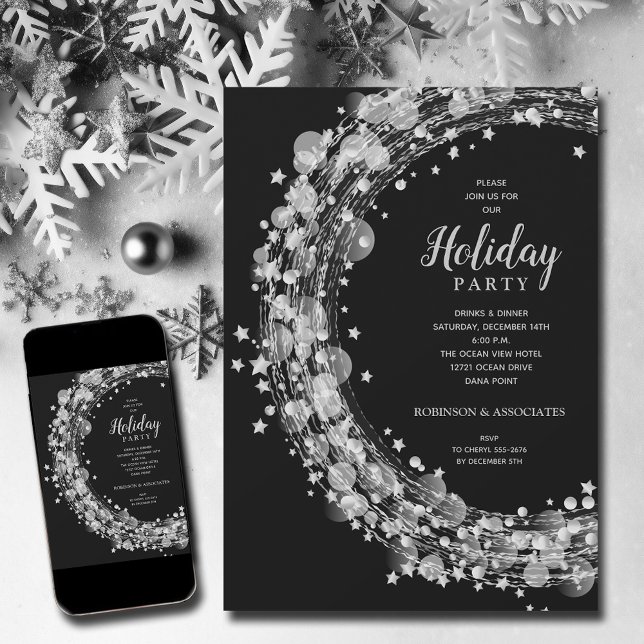 Silver Stars jul Helgdag Inbjudningar (Silver Stars Christmas Holiday Invitations - INSTANT DOWNLOAD and/or PRINTED)