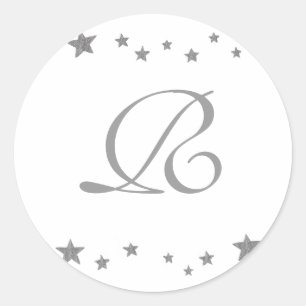 Silver Stars, Monogram Bröllop Sälar Runt Klistermärke