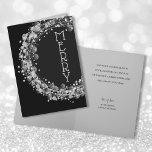 Silver Stars på Black God jul Helgkort<br><div class="desc">Väntande stjärnor,  cirklar och prickar från silver omger ord "MERRY" på svart på framsidan och på namn och på hälsning på insidan av dessa Julhälsningar julkort. MATCHING-objekt i vår samling.</div>