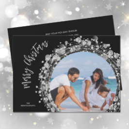 Silver Stars på fotot med svart God jul Julkort