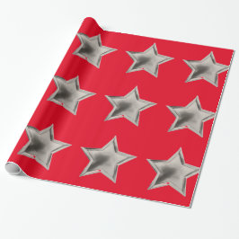 Silver Stars på Red Wrapping Papper Presentpapper